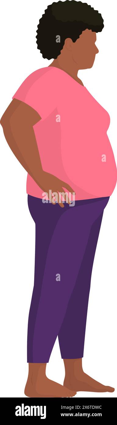 Frau in Übergröße mit Armen akimbo, Übergewicht und Körperakzeptanz Stock Vektor
