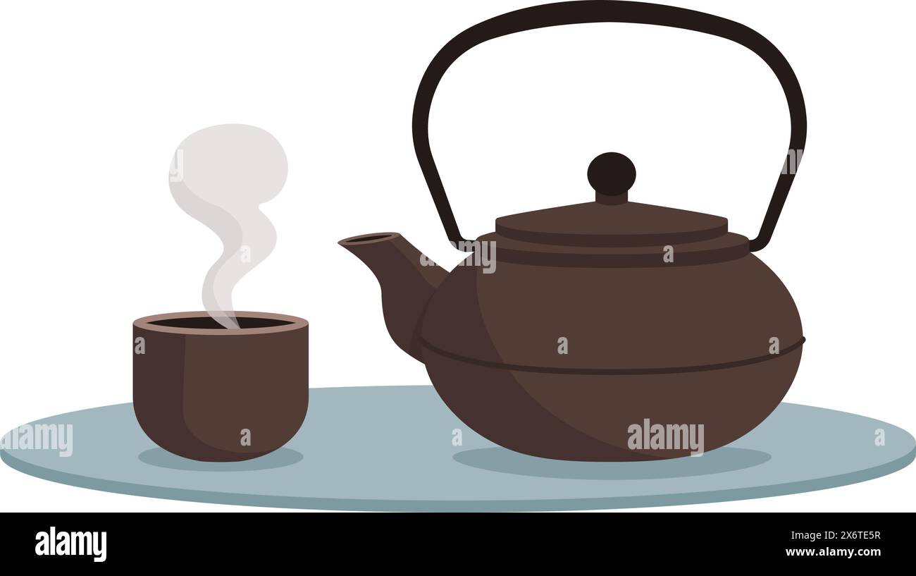 Japanische Teekanne und Teetasse mit heißem Tee Stock Vektor