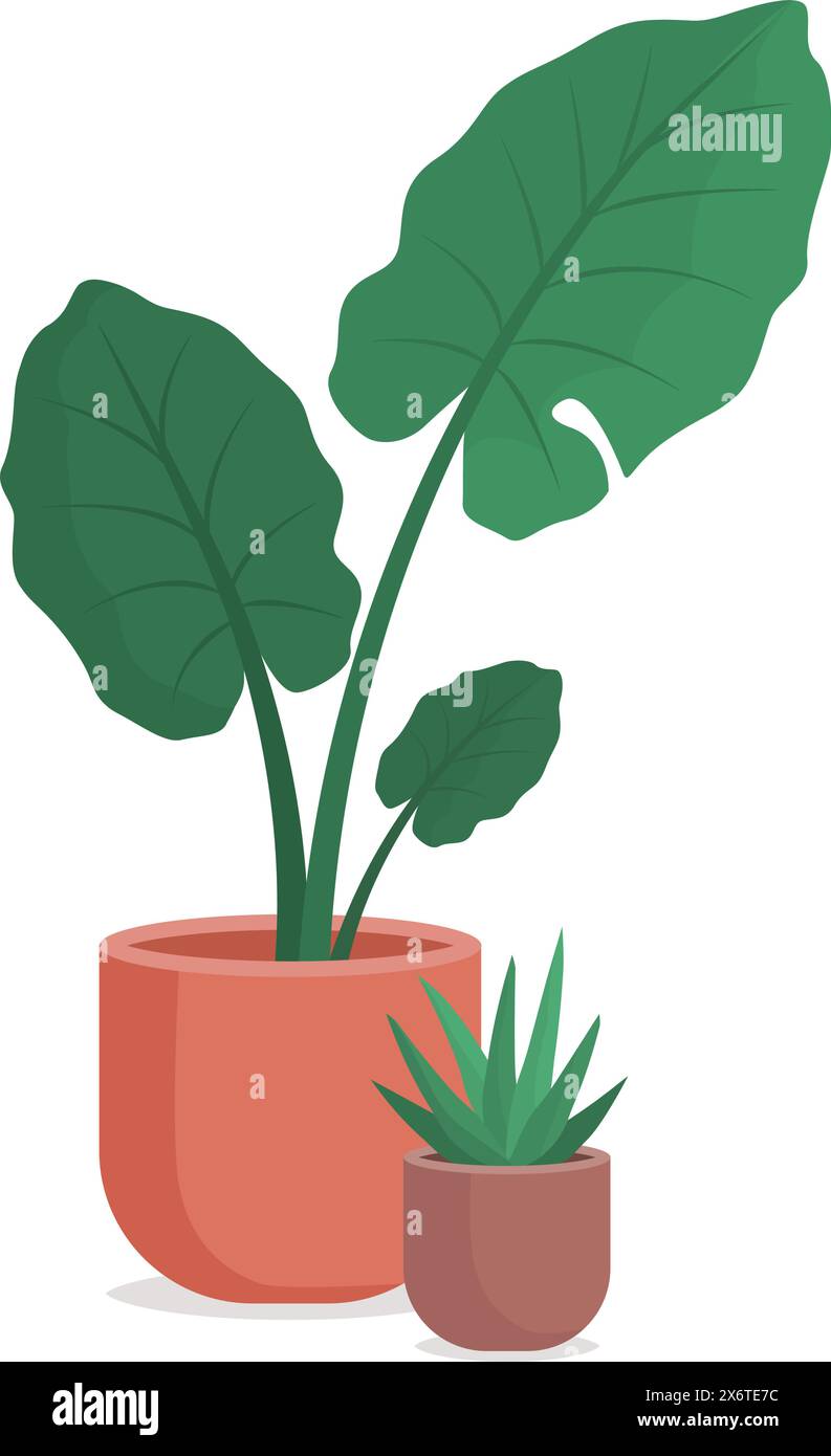 Wunderschöne üppige Pflanzen in Töpfen, Wohnkultur und Gartenkonzept Stock Vektor