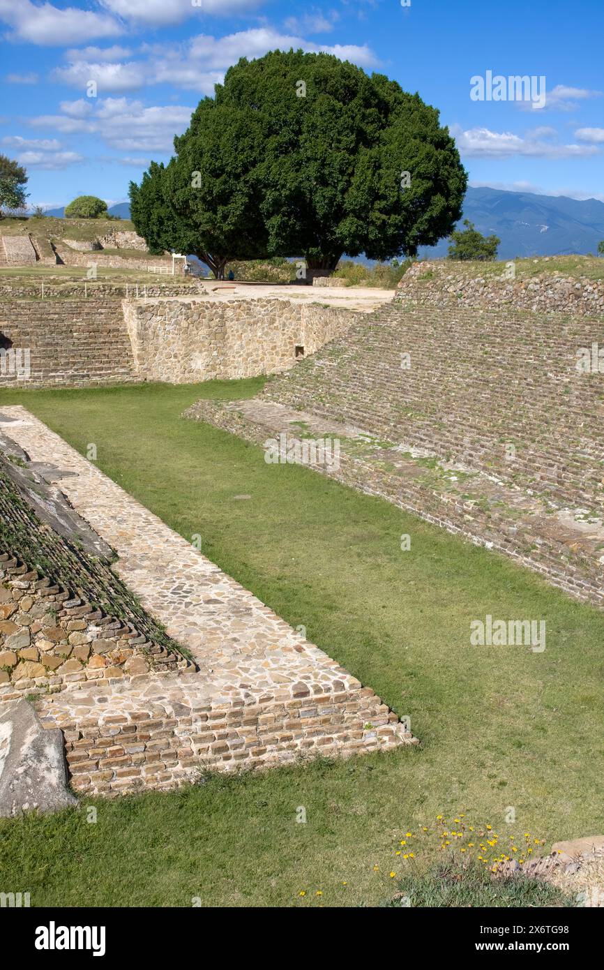 Monte Alban, Oaxaca, Mexiko. Zapotec Capital Ruinen, Ball Court, erbaut um 100 v. Chr. Stockfoto