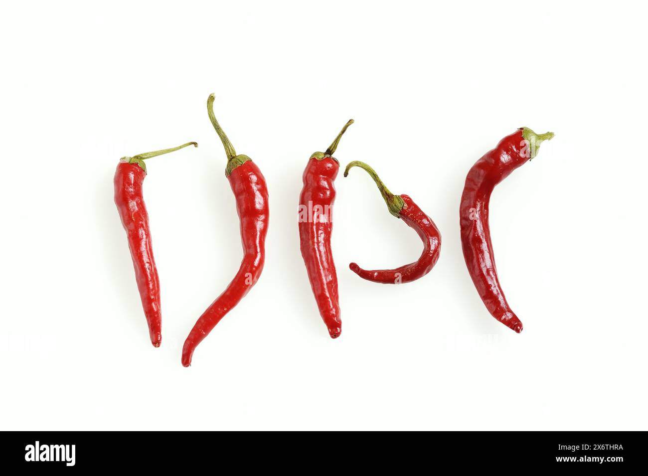 Chili (Capsicum frutescens) auf weißem Hintergrund, Chili-Pfeffer, Chili-Paprika Stockfoto