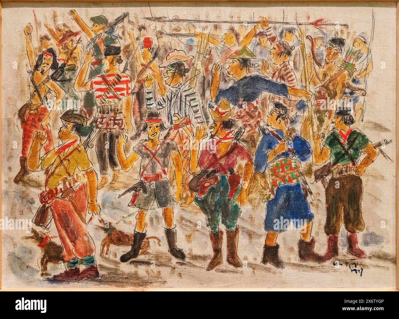 Otto Djaya, Revolution 1947, Öl und Tinte auf Leinwand, Amsterdam, Niederlande. Stockfoto