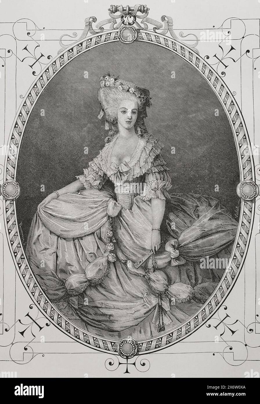 Marie Thérèse Louise von Savoyen (1749-1792). Prinzessin de Lamballe. Französischer Aristokrat. Persönliche Freundin und Vertraute von Königin Marie Antoinette. Sie wurde während der Massaker im September 1792 getötet. Hochformat. Gravur. "Geschichte der Französischen Revolution". Band I, 1876. Stockfoto