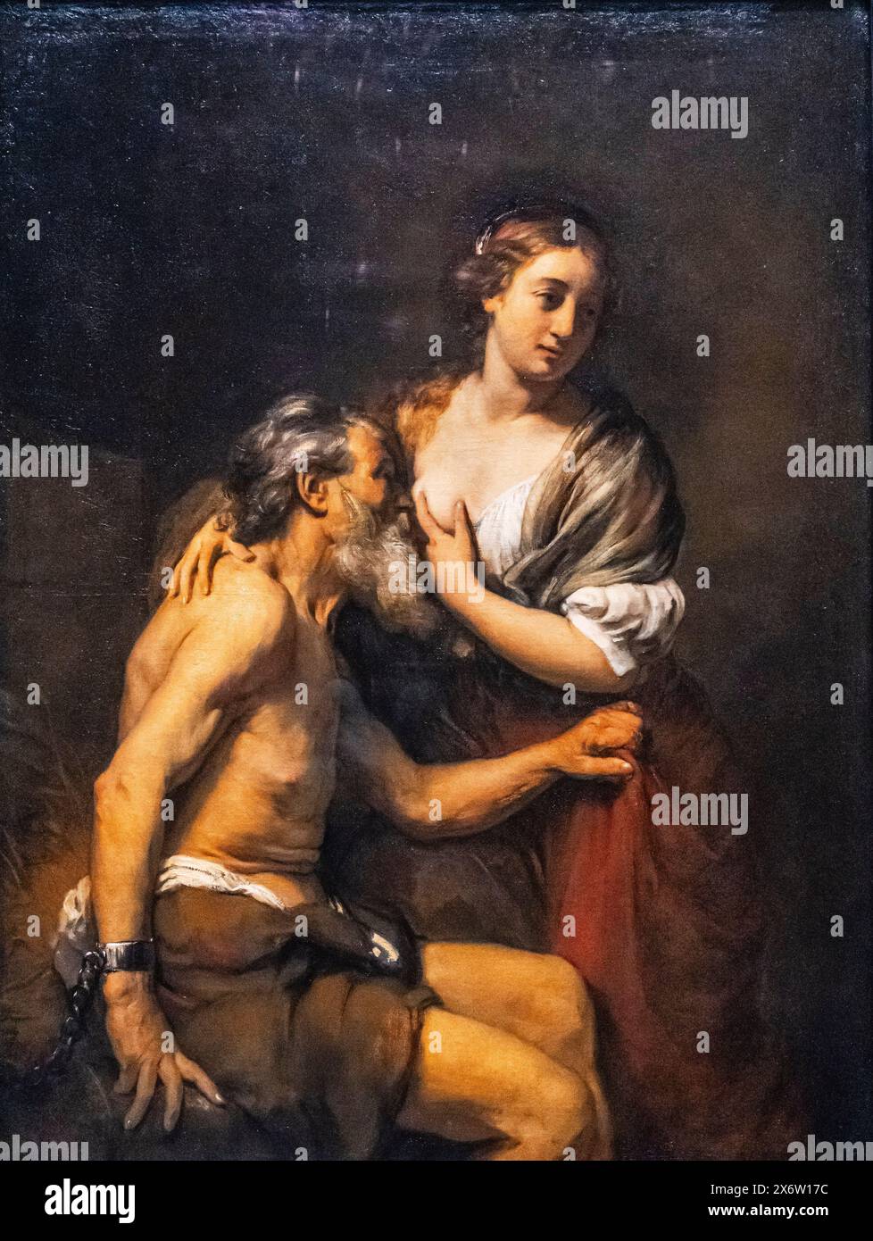 Cimon und Pero, AT. Willlem Drost, Öl auf Leinwand, 1656-57, Amsterdam, Niederlande. Stockfoto
