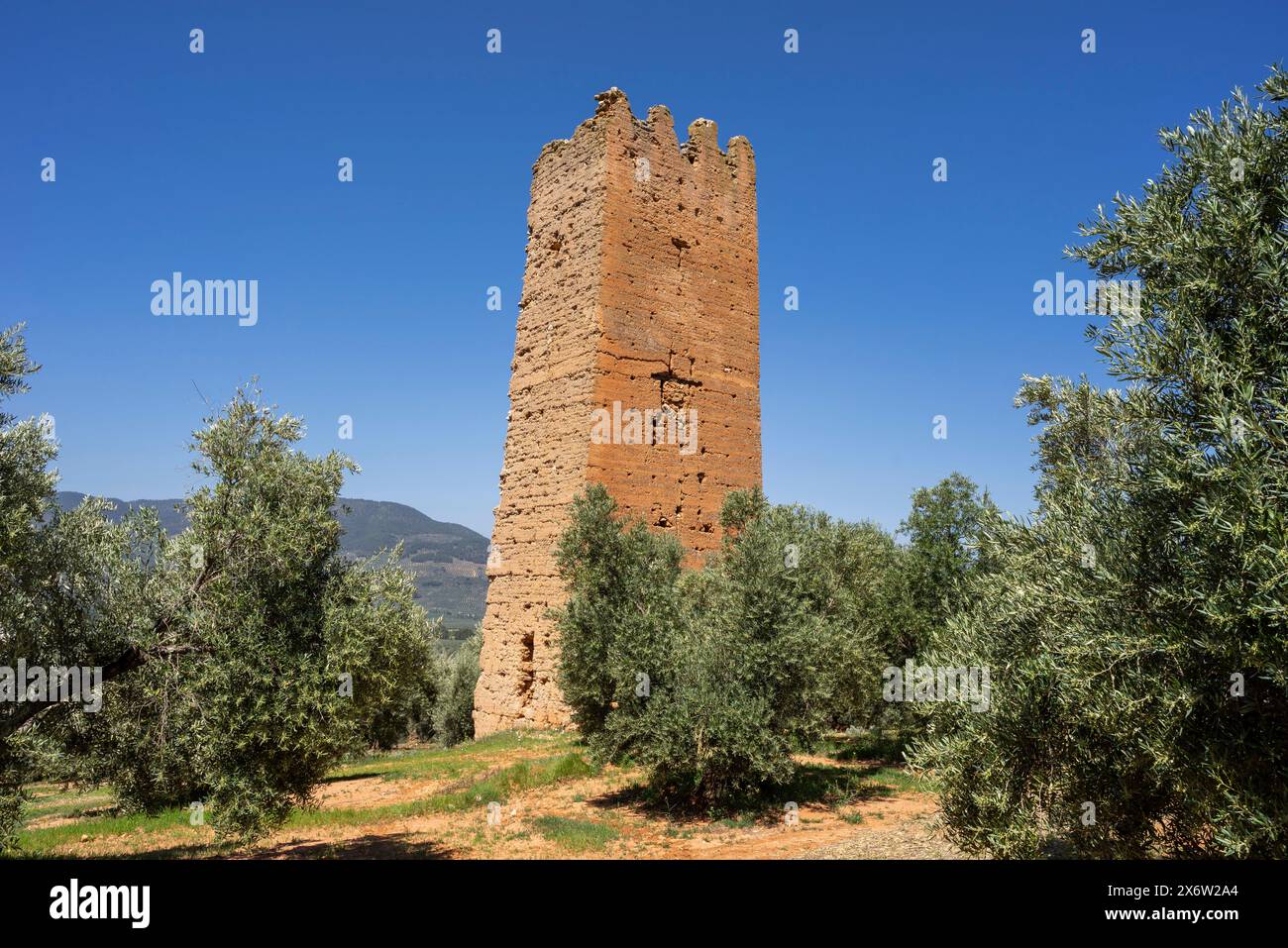 Türme von Santa Catalina, befestigter Turm aus der muslimischen Zeit, Orcera, Provinz Jaén, Andalusien, Spanien. Stockfoto