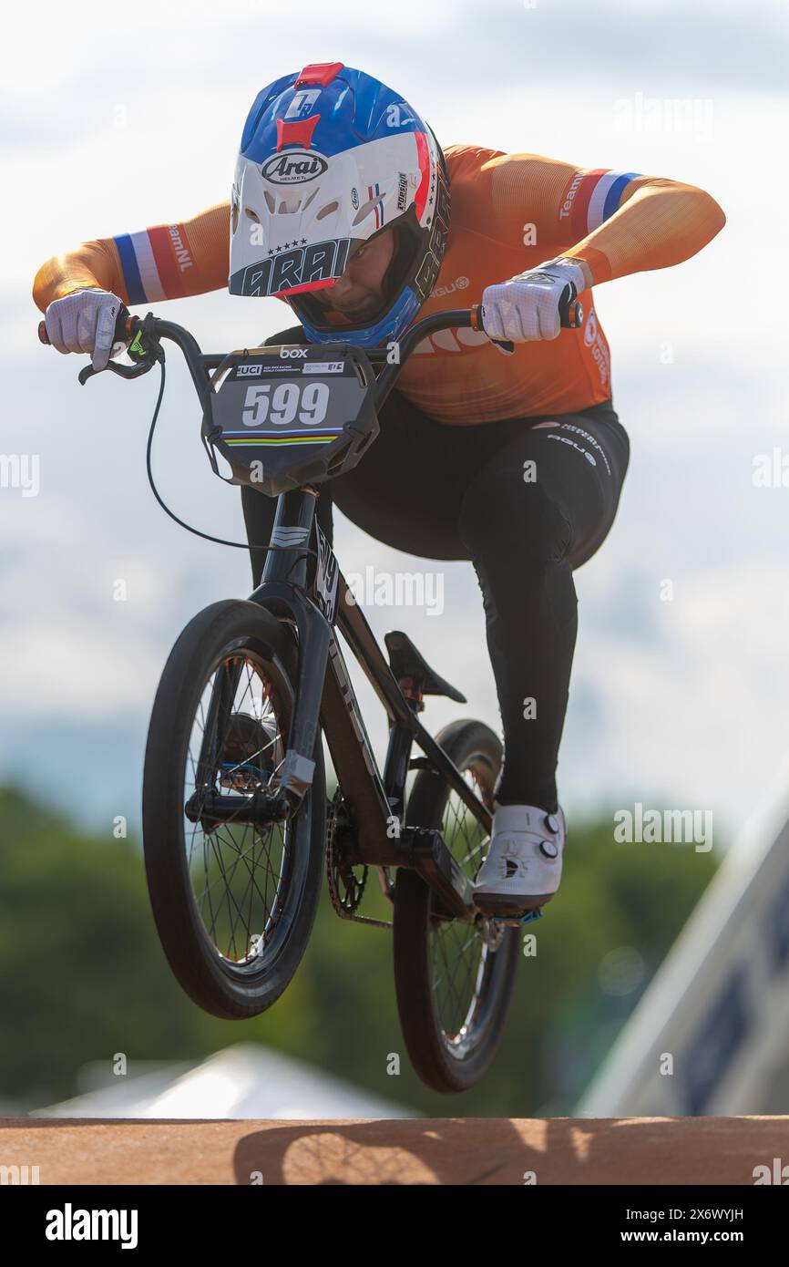 ROCK HILL, VEREINIGTE STAATEN VON AMERIKA – 16. MAI: Casper Pipers of the Netherlands während eines Trainings vor der BMX Racing World Championships 2024 auf dem Rock Hill BMX Supercross Track am 16. Mai 2024 in Rock Hill, Vereinigte Staaten von Amerika. (Foto: Nico van Dartel/BSR Agency) Credit: BSR Agency/Alamy Live News Stockfoto