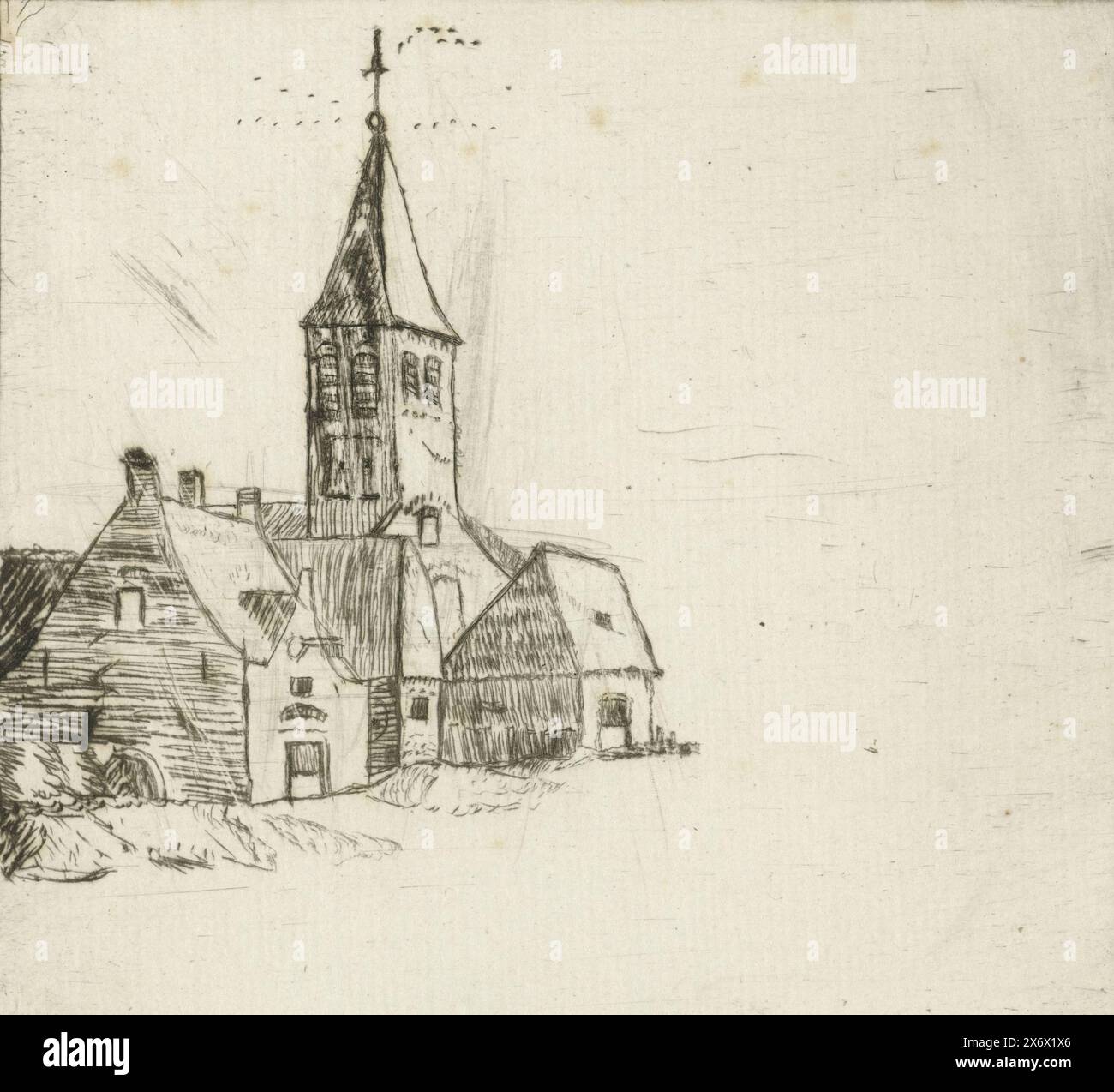 Dorfkirche, Druck, Druckerei: Christiaan Friedrich Ruppe, Deutschland, 1782, Papier, Trockenspitze, Höhe, 112 mm x Breite, 121 mm Stockfoto