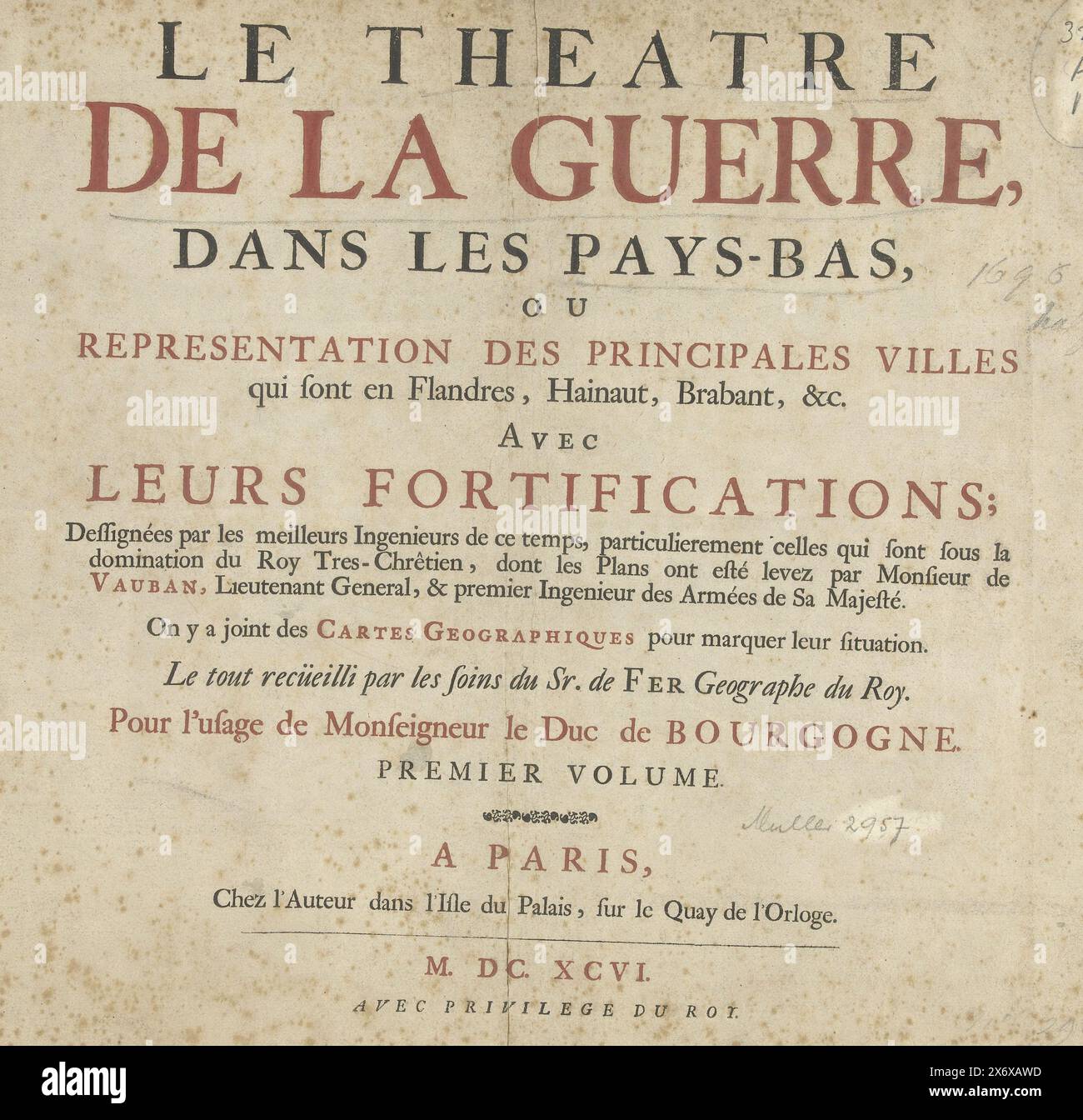 Titelseite des ersten Teils des Druckes Le Theater de la Guerre, dans