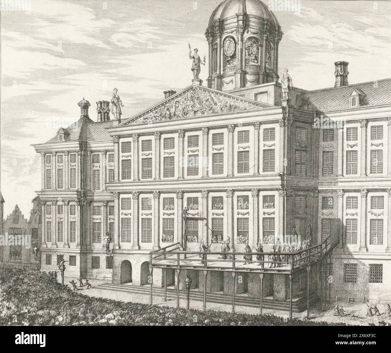 Hinrichtung von J.B.F. van Gogh in Amsterdam, 1778, Enthauptung von J.B.F. van Gogh auf einem Gerüst vor dem Rathaus auf dem Dam-Platz in Amsterdam, 4. April 1778. Van Gogh wurde wegen Mordes an seiner Geliebten Anna Smitshuizen zum Tode verurteilt. Eine große Menschenmenge auf dem Dam Square., Druck, Druckerei: Anonym, Nordholland, 1778, Papier, Ätzen, Gravieren, Höhe, 245 mm x Breite, 288 mm Stockfoto