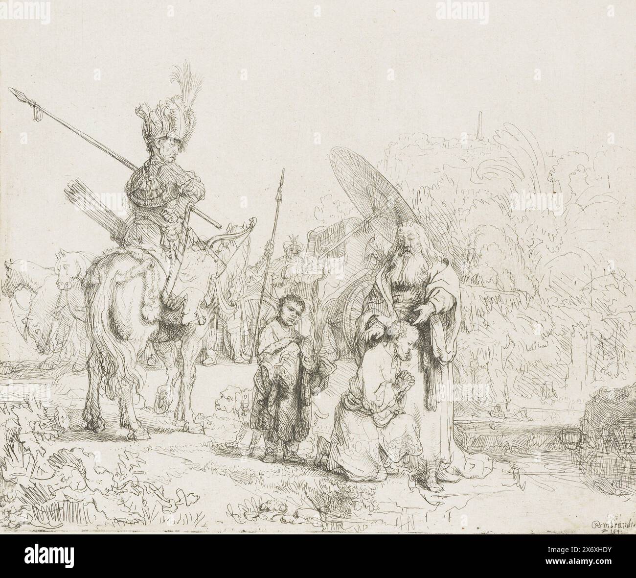 Die Taufe des Eunuchen, Druck, Druckerei: Rembrandt van Rijn, (auf dem Objekt erwähnt), nach eigenem Entwurf von: Rembrandt van Rijn, 1641, Papier, Ätzen, Trockenspitze, Höhe, 178 mm x Breite, 214 mm Stockfoto