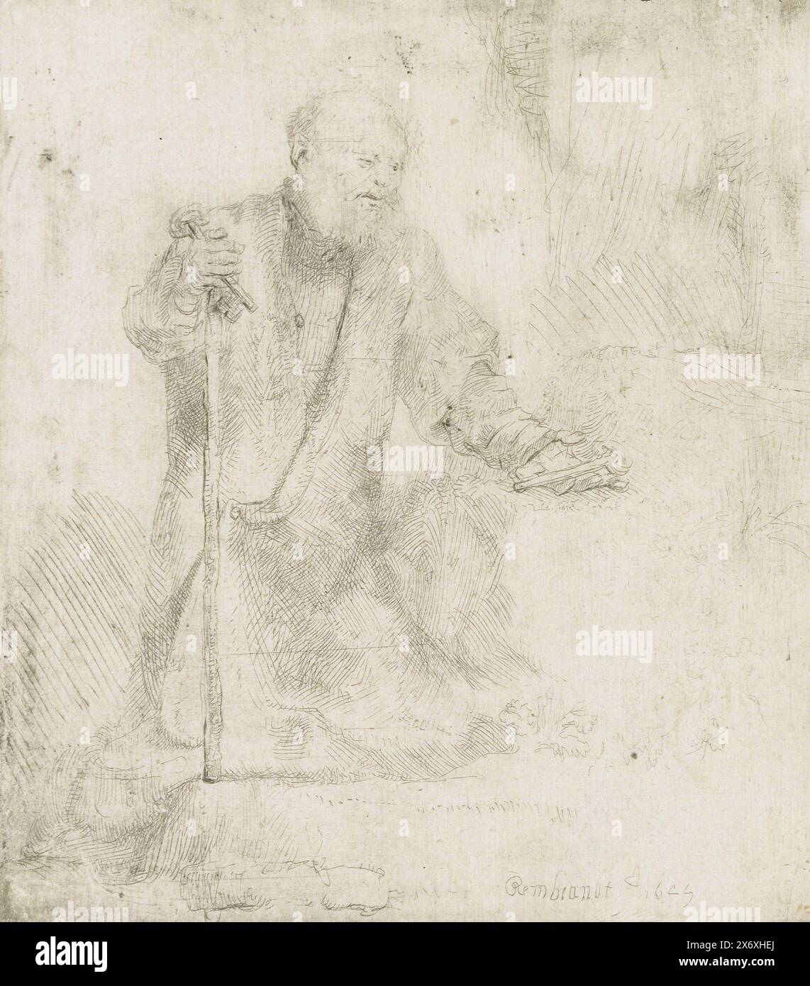 St. Peter in Buße, Druck, Druckerei: Rembrandt van Rijn, (auf dem Objekt erwähnt), nach eigenem Entwurf von: Rembrandt van Rijn, 1645, Papier, Ätzen, Höhe, 131 mm x Breite, 117 mm Stockfoto