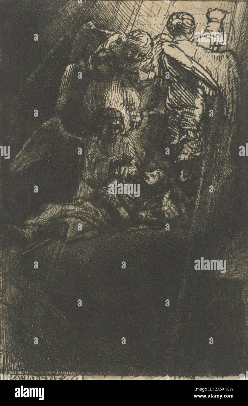 Jacobs Leiter, Druck, Druckerei: Rembrandt van Rijn, (auf dem Objekt erwähnt), nach eigenem Entwurf von: Rembrandt van Rijn, 1655, Papier, Ätzen, Trockenspitze, Höhe, 110 mm x Breite, 74 mm Stockfoto