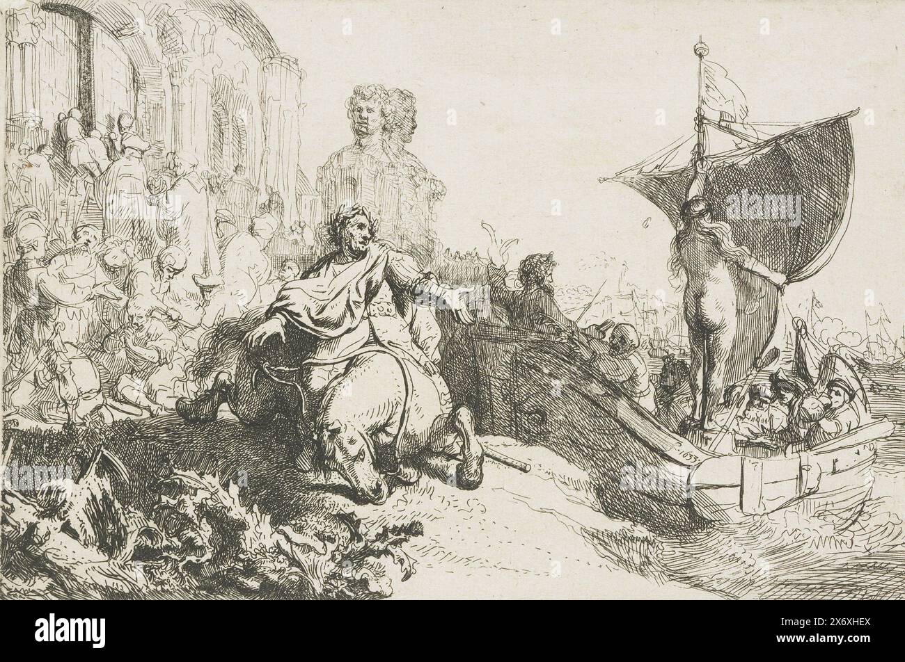 The Ship of Fortune, Print, Print Maker: Rembrandt van Rijn, (auf dem Objekt erwähnt), nach eigenem Entwurf von: Rembrandt van Rijn, 1633, Papier, Ätzen, Höhe, 112 mm x Breite, 166 mm Stockfoto