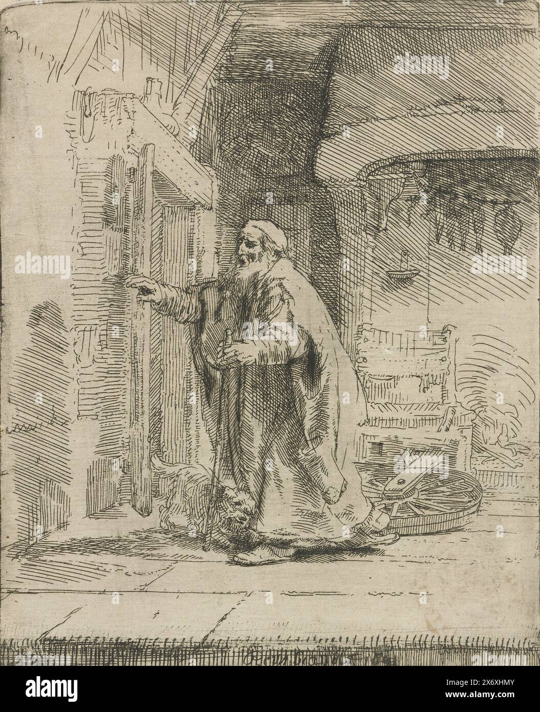 Die Blindheit von Tobit: Die größere Platte, Druck, Druckerei: Rembrandt van Rijn, (auf dem Objekt erwähnt), nach eigenem Entwurf von: Rembrandt van Rijn, 1651, Papier, Ätzen, Trockenspitze, Höhe, 161 mm x Breite, 129 mm Stockfoto