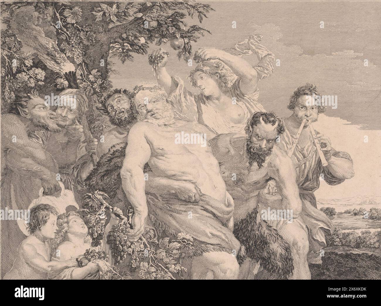 Drunken Silenus, Marche de Silene, Druck, Druckerei: Nicolas de Launay (Goudsmid), nach Malerei von: Peter Paul Rubens, Frankreich, 1777, Papier, Ätzen, Höhe, 393 mm x Breite, 479 mm Stockfoto
