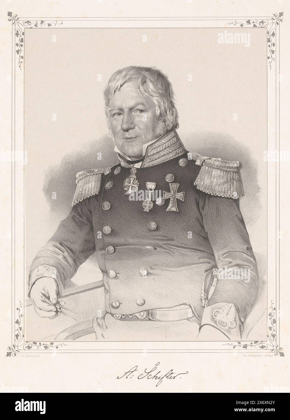 Porträt von Andreas Schifter, Druck, Druckerei: Emilius Ditlev Baerentzen, Drucker: EM. Baerentzen & Co., (erwähnt auf dem Objekt), nach Malerei von Christian Albrecht Jensen, (erwähnt auf dem Objekt), Kopenhagen (Stadt), 1846, Papier, Höhe, 358 mm x Breite, 272 mm, Höhe, 229 mm x Breite, 177 mm Stockfoto