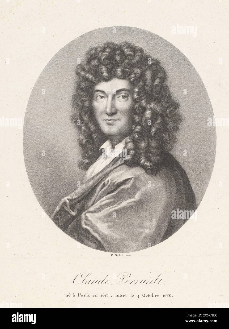 Porträt von Claude Perrault, Claude Perrault (Titel auf Objekt), Porträts französischer Berühmtheiten (Serientitel), Le panthéon francais (Serientitel), Druck, Druckerei: Jean Pierre Sudre (1783-1866), (auf Objekt erwähnt), Drucker: Charles Louis Constans, (auf Objekt erwähnt), 1824, Papier, Höhe, 412 mm x Breite, 290 mm Stockfoto