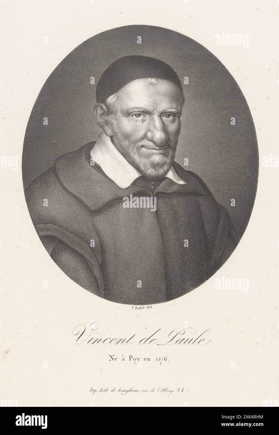 Porträt von Vincentius a Paulo, Vincent de Paule (Titel auf Objekt), Porträts französischer Berühmtheiten (Titel der Serie), Le panthéon francais (Titel der Serie), Druck, Druckerei: Jean Pierre Sudre (1783-1866), (auf Objekt erwähnt), Drucker: Pierre Langlumé, (auf Objekt erwähnt), Paris, 1822, Papier, Höhe, 425 mm x Breite, 291 mm Stockfoto