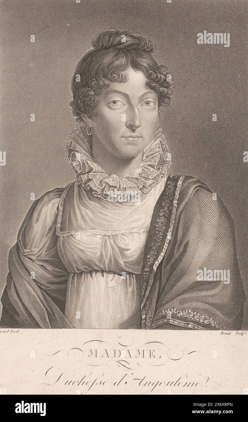 Porträt von Marie Thérèse Charlotte von Frankreich, Madame Duchesse d'Angoulême. (Titel zum Objekt), Druck, Druckerei: J. L. Benoist (II), (erwähnt zum Objekt), Designer: Léopold Massard, (erwähnt zum Objekt), Frankreich, 1785 - 1845, Papier, Höhe ca. 263 mm x Breite, 170 mm Stockfoto