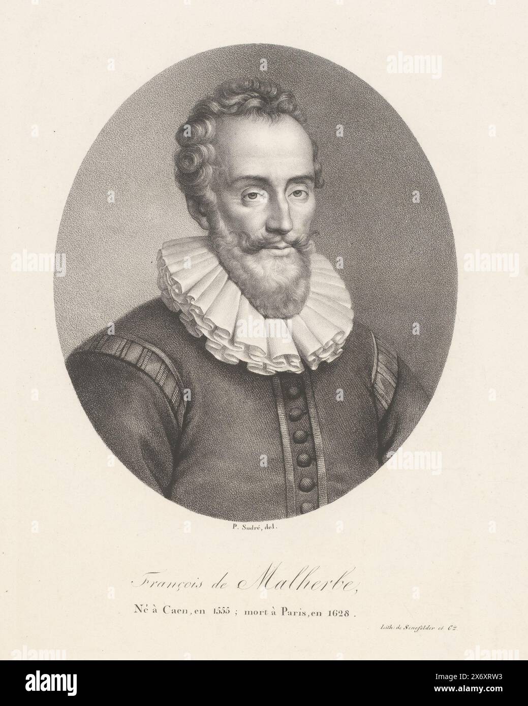 Porträt des Dichters Francois de Malherbe, Francois de Malherbe (Titel auf Objekt), Porträts französischer Berühmtheiten (Titel der Serie), Le panthéon francois (Titel der Serie), Druck, Druckerei: Jean Pierre Sudre (1783-1866), (Gegenstand genannt), Drucker: Senefelder et Cie., (Gegenstand genannt), 1820 - 1827, Papier, Höhe, 438 mm x Breite, 298 mm Stockfoto
