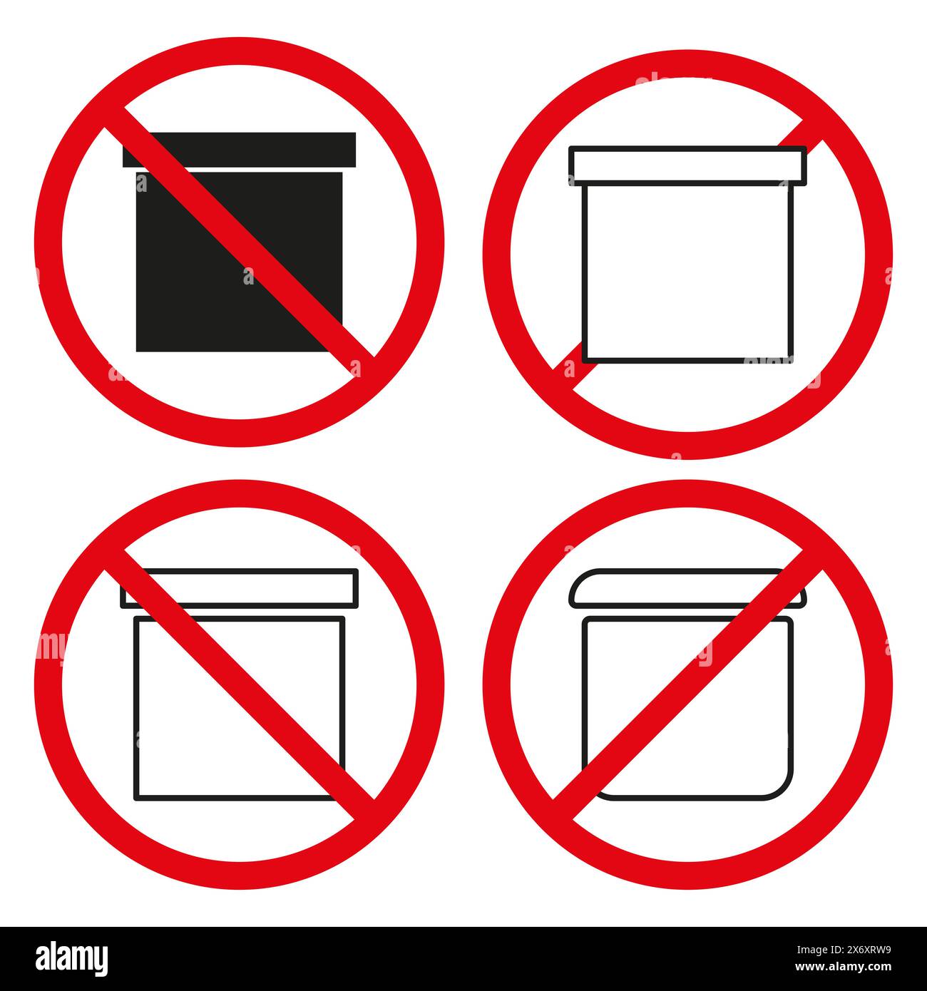 Kein Container-Zeichen Festgelegt. Symbole Für Verbotene Behälter. Vektorsymbole Für Entsorgungsverbot. Abfallverbotsschilder. Stock Vektor