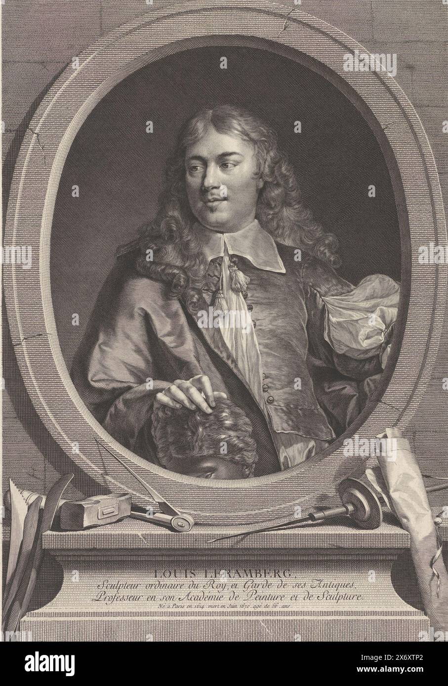 Porträt von Louis Lerambert, Text auf dem Sockel., Druck, Druckerei: Johann Gotthard Müller, (auf dem Objekt erwähnt), nach Malerei von: Alexis Simon Belle, (auf dem Objekt erwähnt), 1776, Papier, Stich, Höhe, 356 mm x Breite, 252 mm Stockfoto