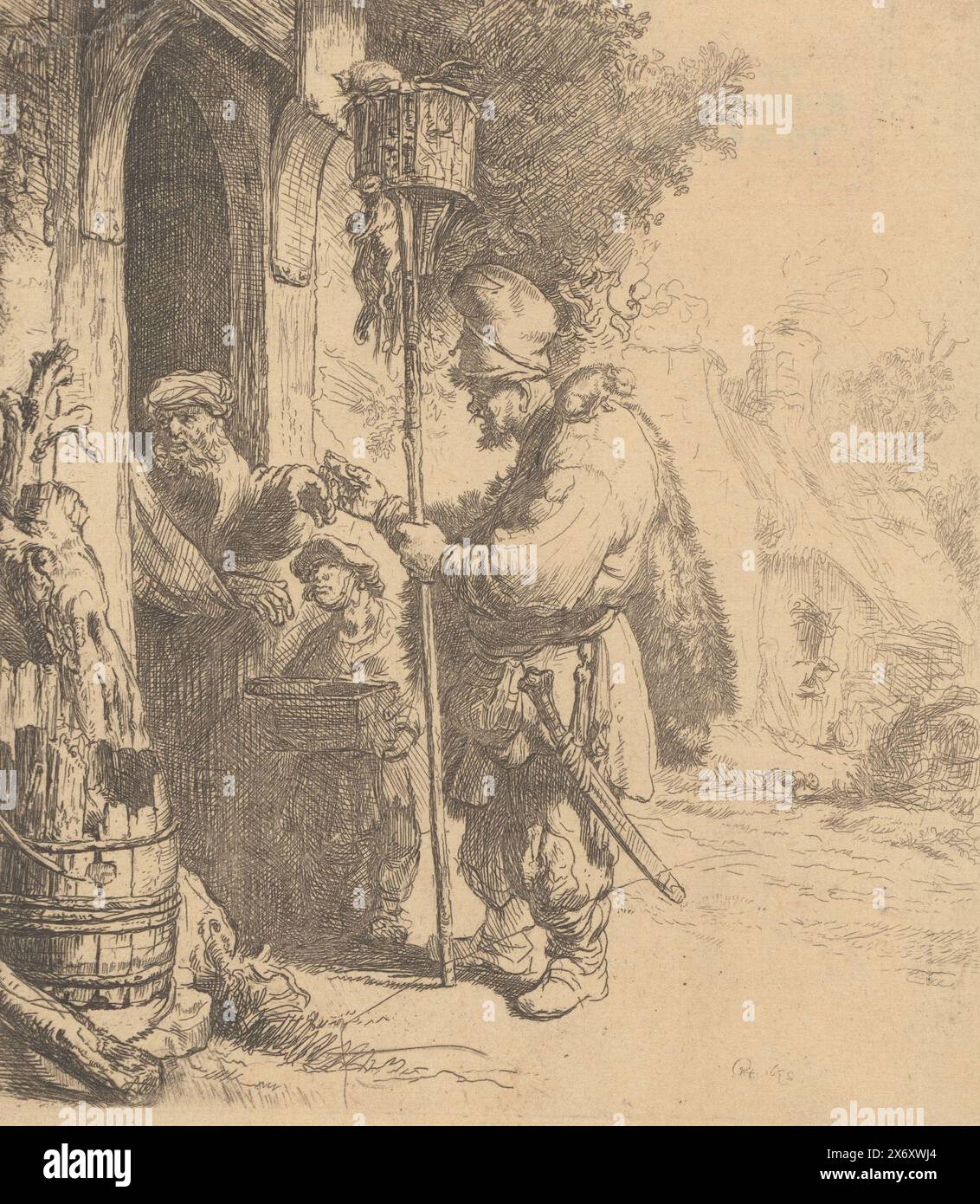 The Rattenfänger, Print, Print Maker: James Bretherton, nach Druck von: Rembrandt van Rijn, (erwähnt auf dem Objekt), 1760 - 1781, Papier, Ätzen, Gravur, Höhe, 140 mm x Breite, 123 mm Stockfoto