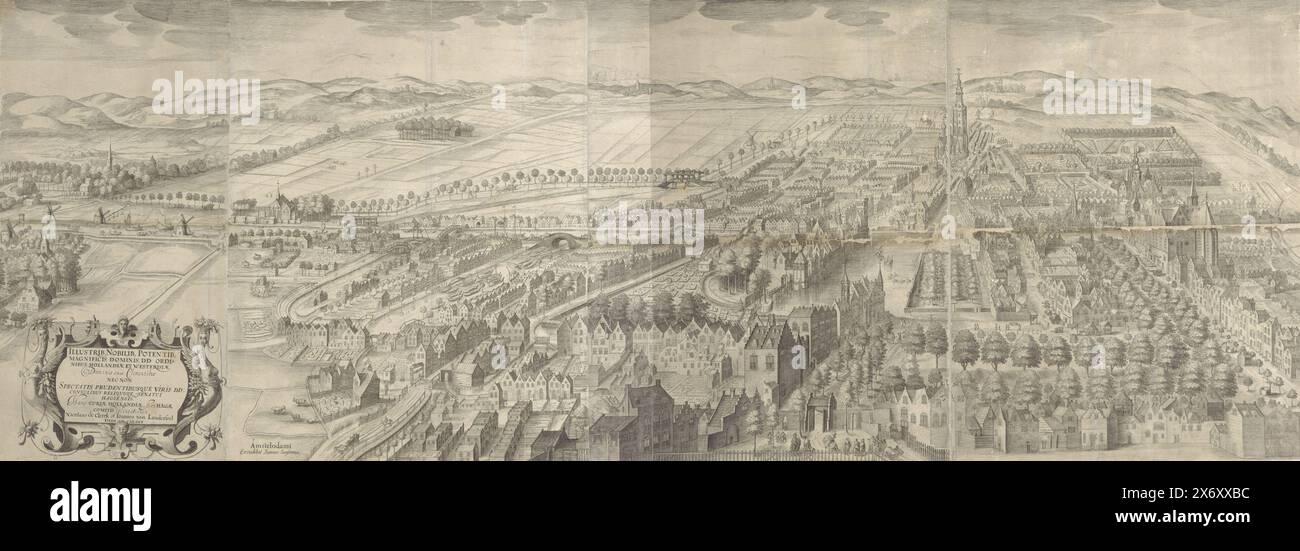 Vogelperspektive des Haag, Druck, Druckerei: Jan van Londerseel, Herausgeber: Johannes Janssonius (auf dem Gegenstand erwähnt), Jan van Londerseel (auf dem Gegenstand erwähnt), Amsterdam, 1608 - 1665, Papier, Gravur, Höhe, 1059 mm x Breite, 1480 mm Stockfoto