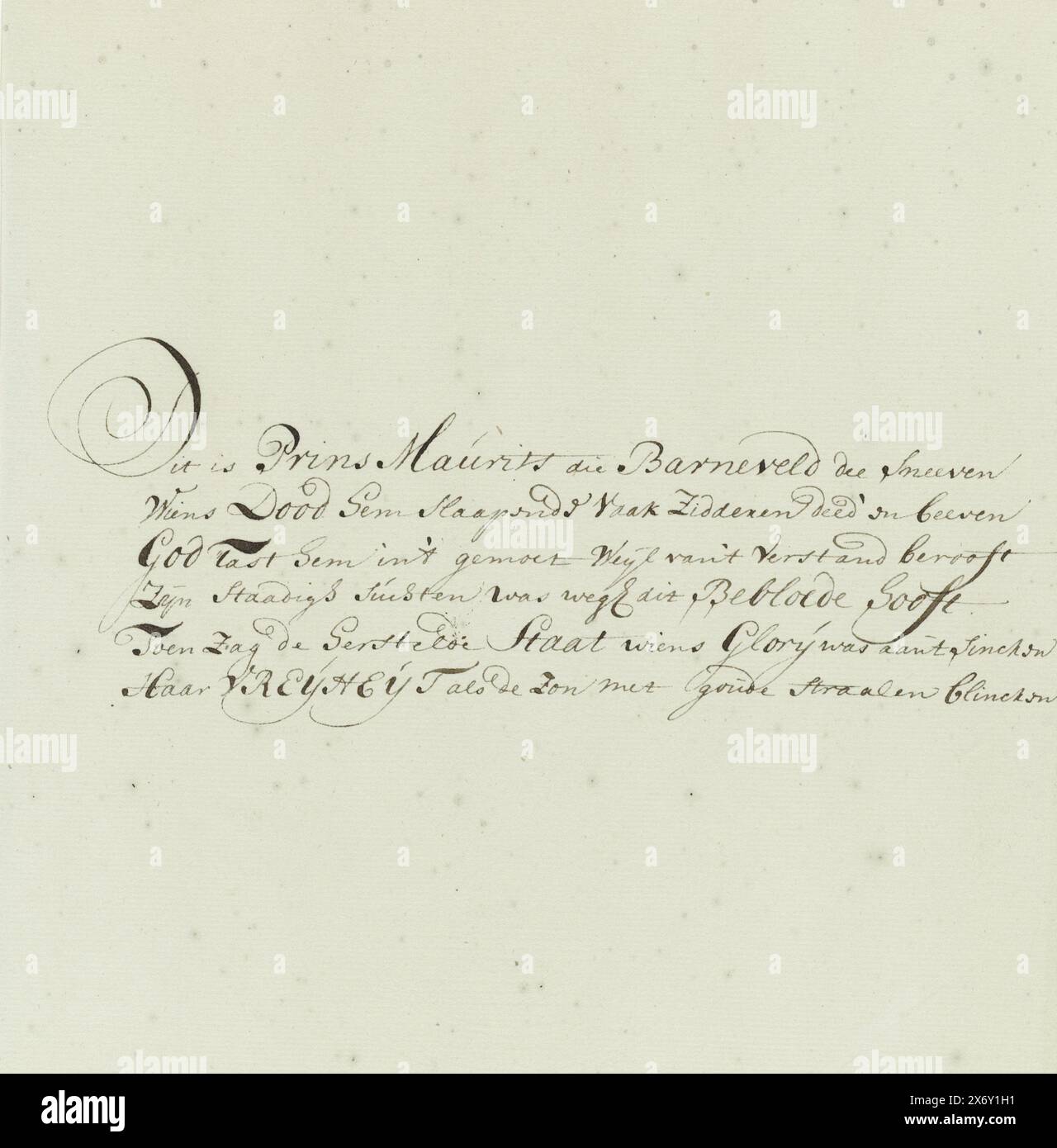 Spot-Vers auf dem Porträt von Prinz Maurits, Manuskript, anonym, Niederlande, 1710 - 1720, Papier, Stift, Höhe ca. 288 mm x Breite ca. 205 mm Stockfoto