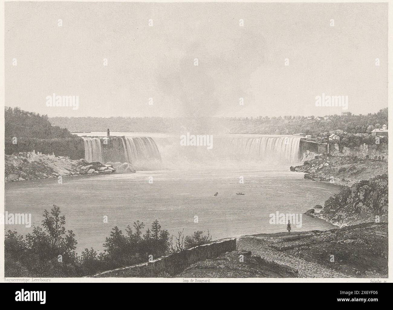 Ansicht der Niagarafälle, Niagara, chute du fer a cheval (Titel auf Objekt), Amérique du nord (Titel auf Objekt), Druck, Druckerei: Friedrich Salathé, (auf Objekt erwähnt), nach Foto von: Noël Marie Paymal Lerebours, (auf Objekt erwähnt), Drucker: Bougeard, (auf Objekt erwähnt), Paris, 1840 - 1841, Papier, Ätzen, Höhe, 236 mm x Breite, 286 mm Stockfoto