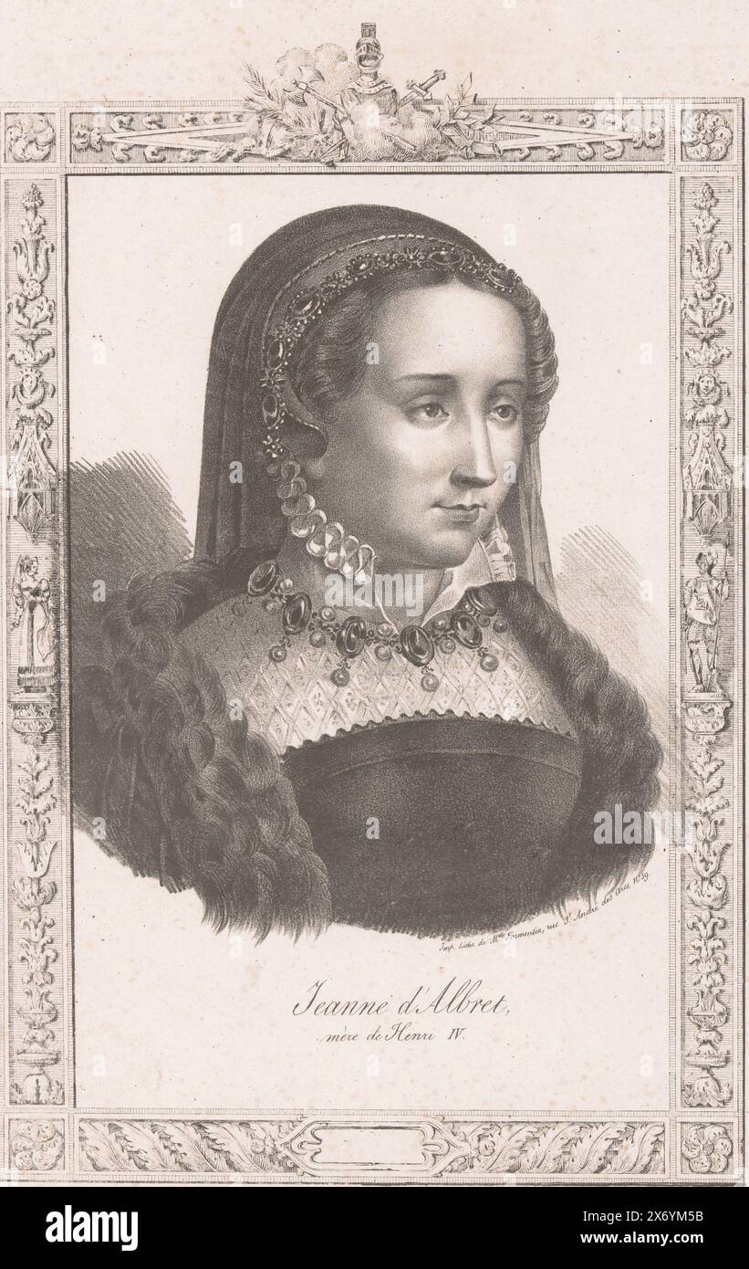 Porträt von Jeanne d'Albret, Jeanne d'Albret, mère de Henri IV (Titel zum Objekt), Druck, Druckerei: Anonym, Drucker: Mademoiselle Formentin (Joséphine Clémence), (erwähnt zum Objekt), Verlag: Décrouan, (möglicherweise), Paris, 1824 - 1850, Papier, Höhe, 353 mm x Breite, 277 mm Stockfoto