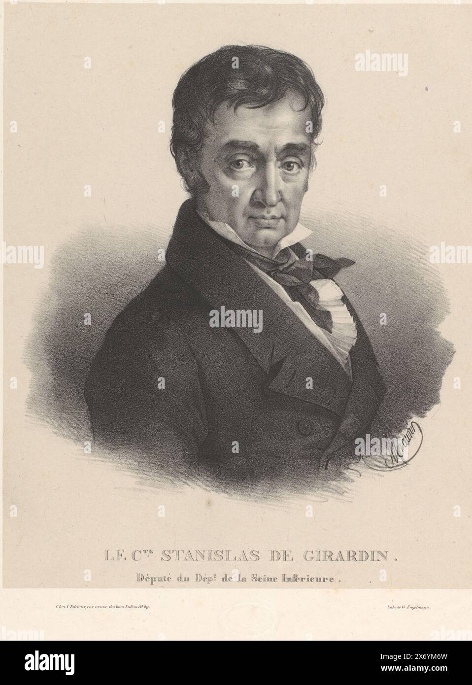 Porträt von Louis Stanislas de Girardin, Le cte. Stanislas de Girardin, Deputy du Dept. De la seine Inferieure (Titel zum Gegenstand), Print, Printmacher: Nicolas Maurin (erwähnt zum Gegenstand), Drucker: Gottfried Engelmann (erwähnt zum Gegenstand), Verlag: Unbekannt, (auf dem Objekt erwähnt), Paris, 1816 - 1839, Papier, Höhe, 525 mm x Breite, 345 mm Stockfoto