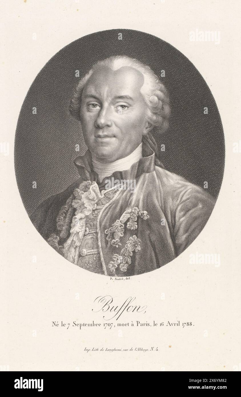 Porträt von Georges-Louis Leclerc, Graf von Buffon, Buffon (Titel auf Objekt), Porträts französischer Berühmtheiten (Titel der Serie), Le panthéon francais (Titel der Serie), Druck, Druckerei: Jean Pierre Sudre (1783-1866), (auf Objekt erwähnt), Drucker: Pierre Langlumé, (auf Objekt erwähnt), Paris, 1822, Papier, Höhe, 390 mm x Breite, 287 mm Stockfoto