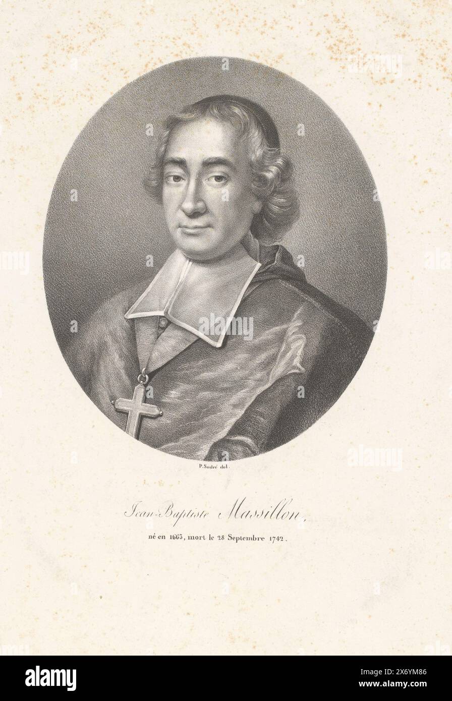 Porträt von Bischof Jean-Baptiste Massillon, Jean-Baptiste Massillon (Titel auf Objekt), Porträt französischer Prominenter (Titel der Serie), Le panthéon francais (Titel der Serie), Druck, Druckerei: Jean Pierre Sudre (1783-1866), (auf Objekt erwähnt), 1820 - 1827, Papier, Höhe, 476 mm x Breite, 318 mm Stockfoto