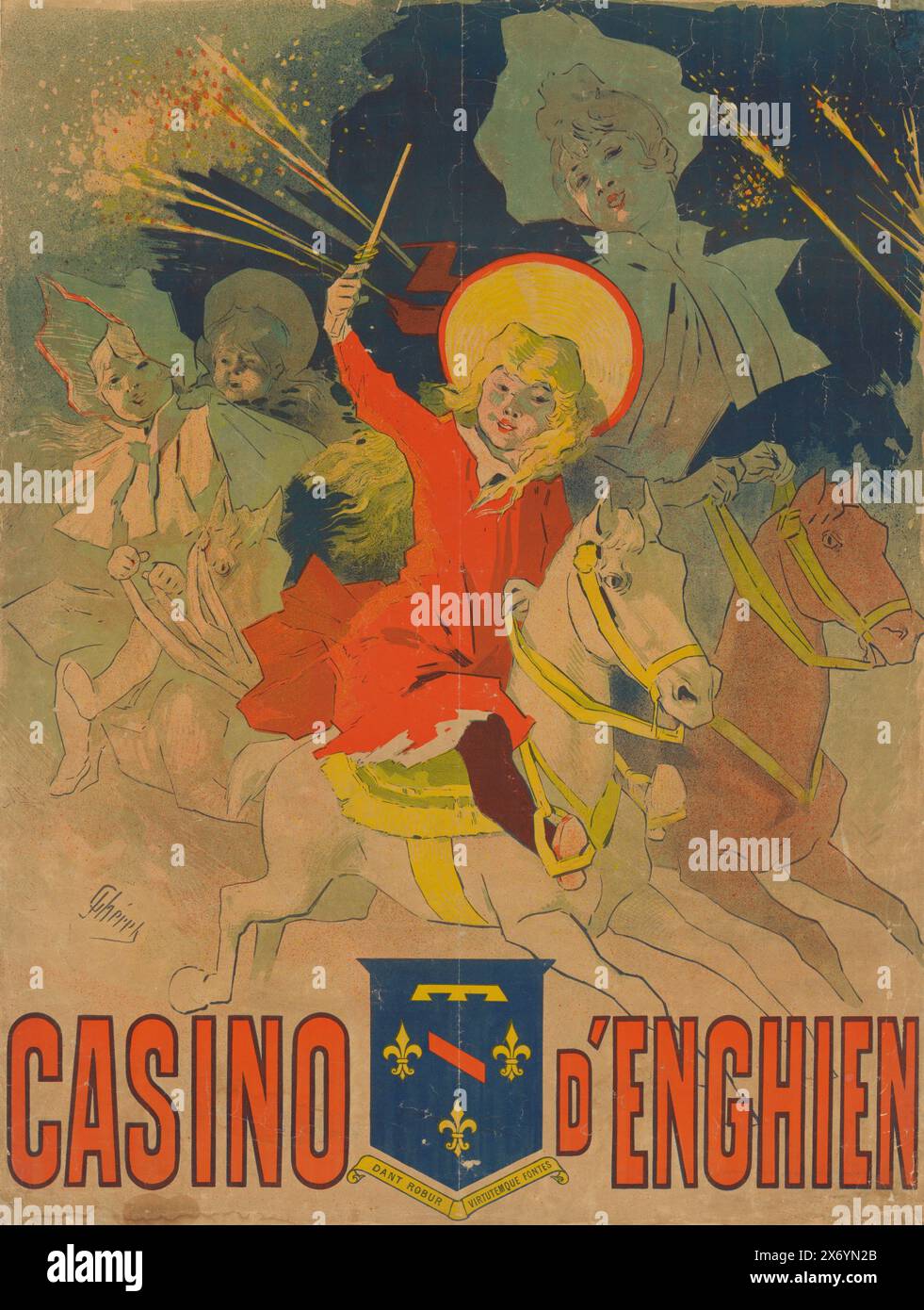 Poster für das Casino von Enghien-les-Bains, Casino d'Enghien (Titel auf Objekt), Frau und Kinder auf Karussell., Poster, Druckerei: Jules Chéret, (erwähnt auf Objekt), 1890, Papier, Höhe, 1300 mm x Breite, 988 mm Stockfoto