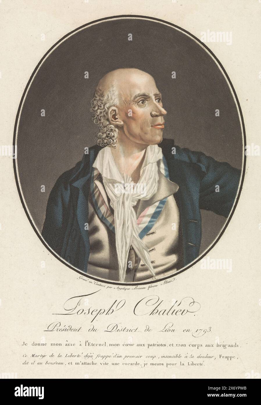 Porträt von Joseph Chalier, Druck, Druckerei: Angélique Briceau, (erwähnt auf dem Objekt), Verlag: Jacques-Louis Bance, (erwähnt auf dem Objekt), Paris, 1793, Papier, Ätzen, Gravieren, Höhe, 380 mm x Breite, 277 mm Stockfoto