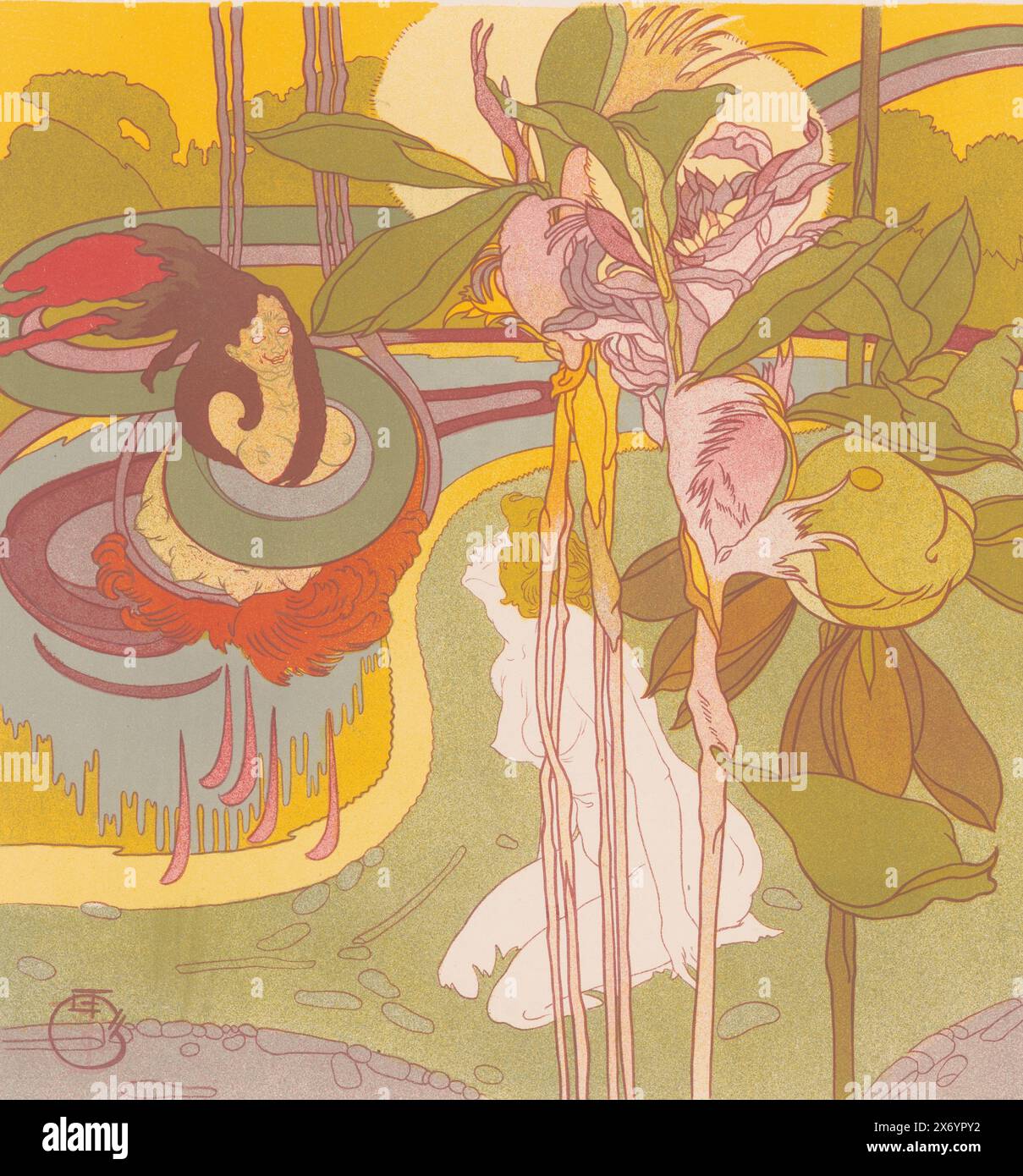 Frau hat eine Vision in einem Garten, Dans le rêve, Druckerei: Georges de Feure, (auf dem Objekt erwähnt), 1897, Papier, Höhe, 556 mm x Breite, 415 mm Stockfoto