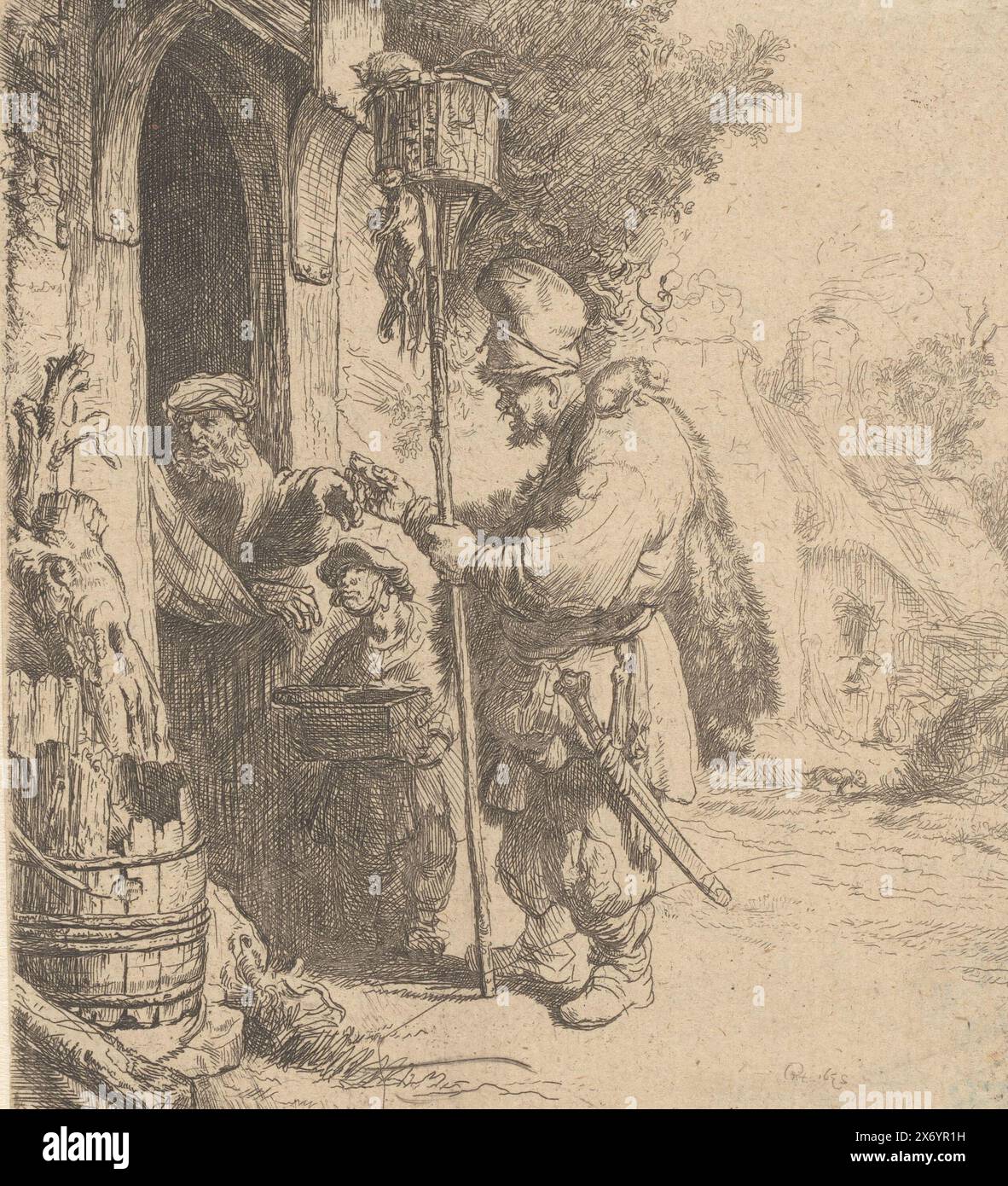 The Rattenfänger, Print, Print Maker: James Bretherton, nach Druck von: Rembrandt van Rijn, (erwähnt auf dem Objekt), 1760 - 1781, Papier, Ätzen, Gravur, Höhe, 140 mm x Breite, 125 mm Stockfoto