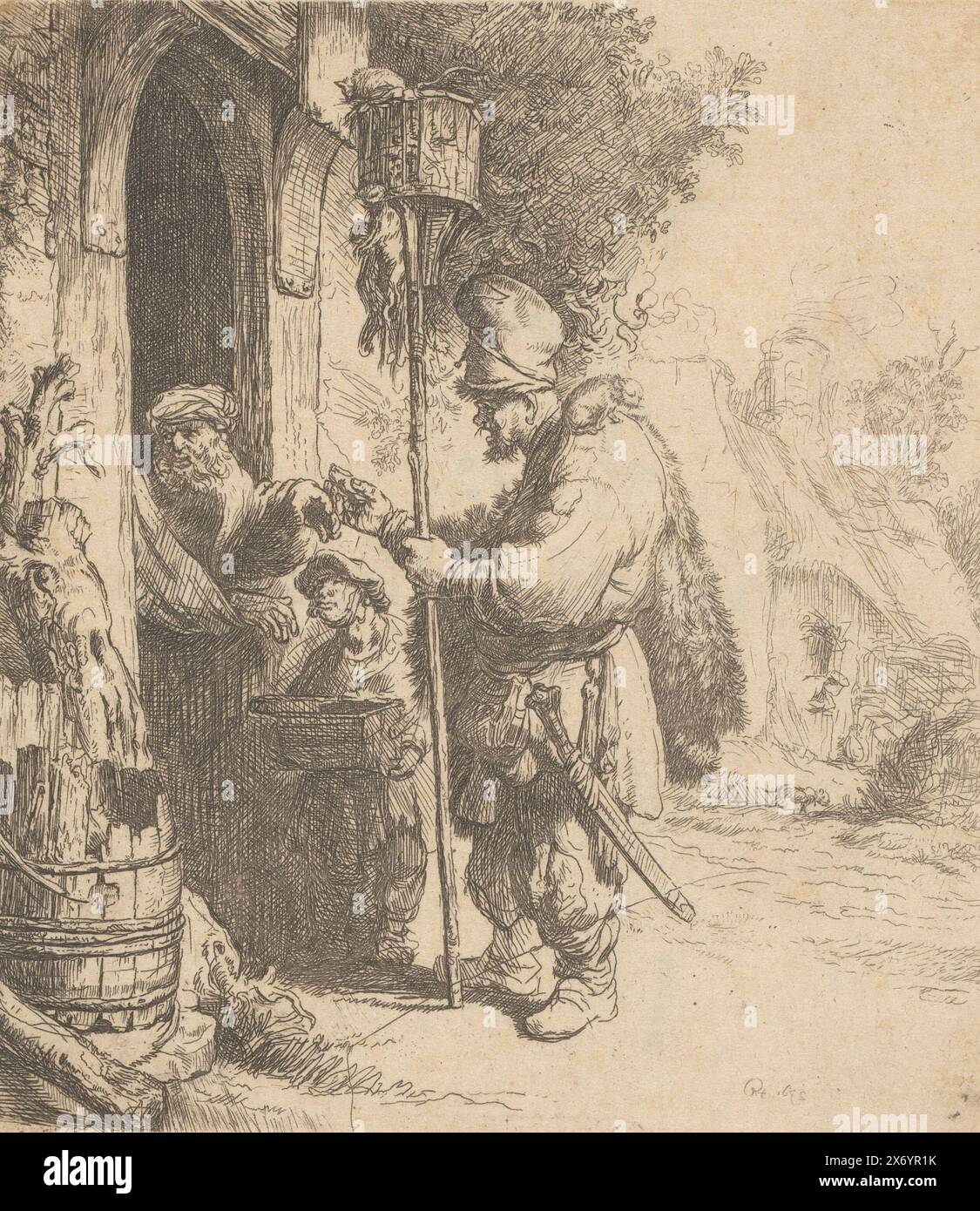 The Rattenfänger, Print, Print Maker: James Bretherton, nach Druck von: Rembrandt van Rijn, (erwähnt auf dem Objekt), 1760 - 1781, Papier, Ätzen, Gravur, Höhe, 142 mm x Breite, 123 mm Stockfoto