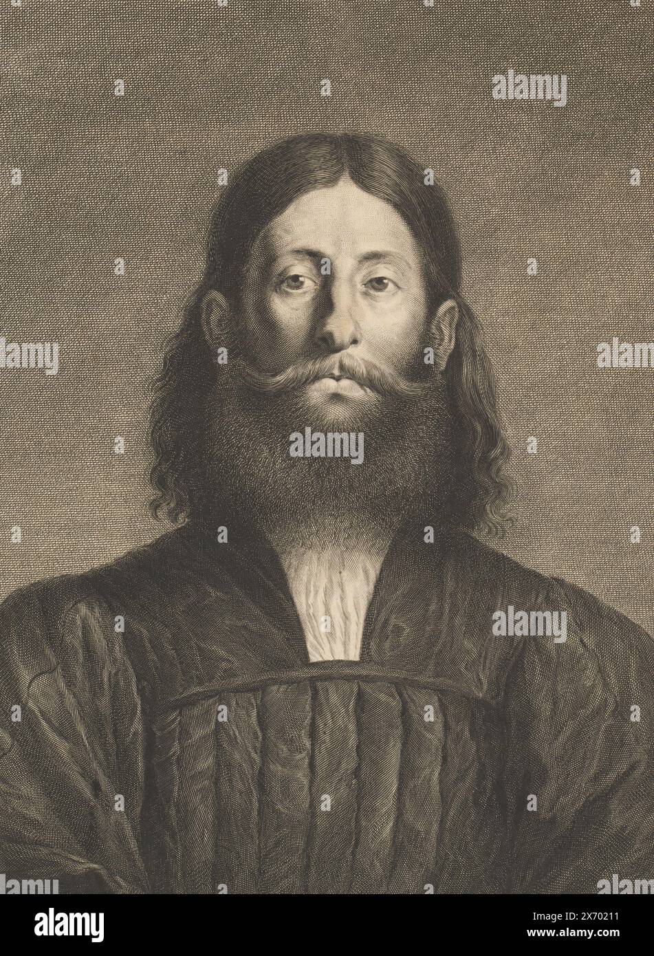 Porträt des Malers Giorgione, Caelaturae (Serientitel), Porträt des Malers Giorgione., Druck, Druckerei: Cornelis van Dalen (II), nach Malerei von Lorenzo Lotto, Amsterdam, 1648 - 1664, Papier, Stich, Höhe, 413 mm x Breite, 294 mm Stockfoto