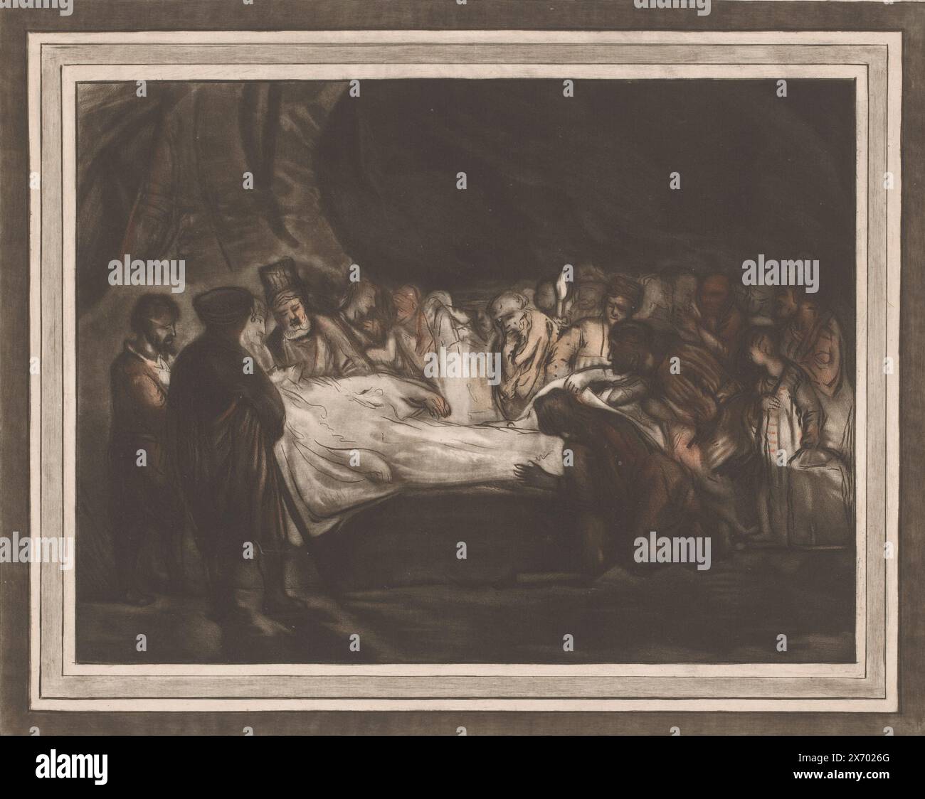 Enombment of Christ, Druck, Druckerei: William Baillie, (auf dem Objekt erwähnt), nach Zeichnung von Rembrandt van Rijn, (auf dem Objekt erwähnt), ca. 1750 - 1810, Papier, Höhe, 258 mm x Breite, 314 mm Stockfoto