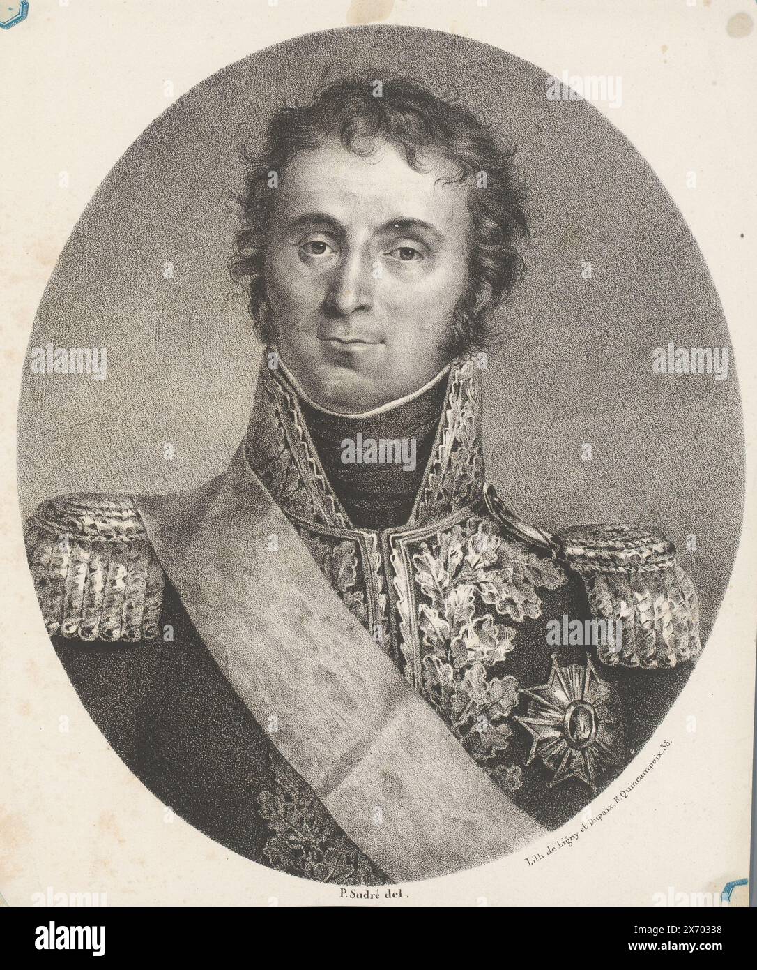 Porträt von Marschall André Masséna, Porträts französischer Berühmtheiten (Serientitel), Le panthéon francais (Serientitel), Druck, Druckerei: Jean Pierre Sudre (1783-1866), (erwähnt auf Objekt), Drucker: Ligny et Dupaix, (erwähnt auf Objekt), Paris, 1826, Papier, Höhe, 232 mm x Breite, 195 mm Stockfoto