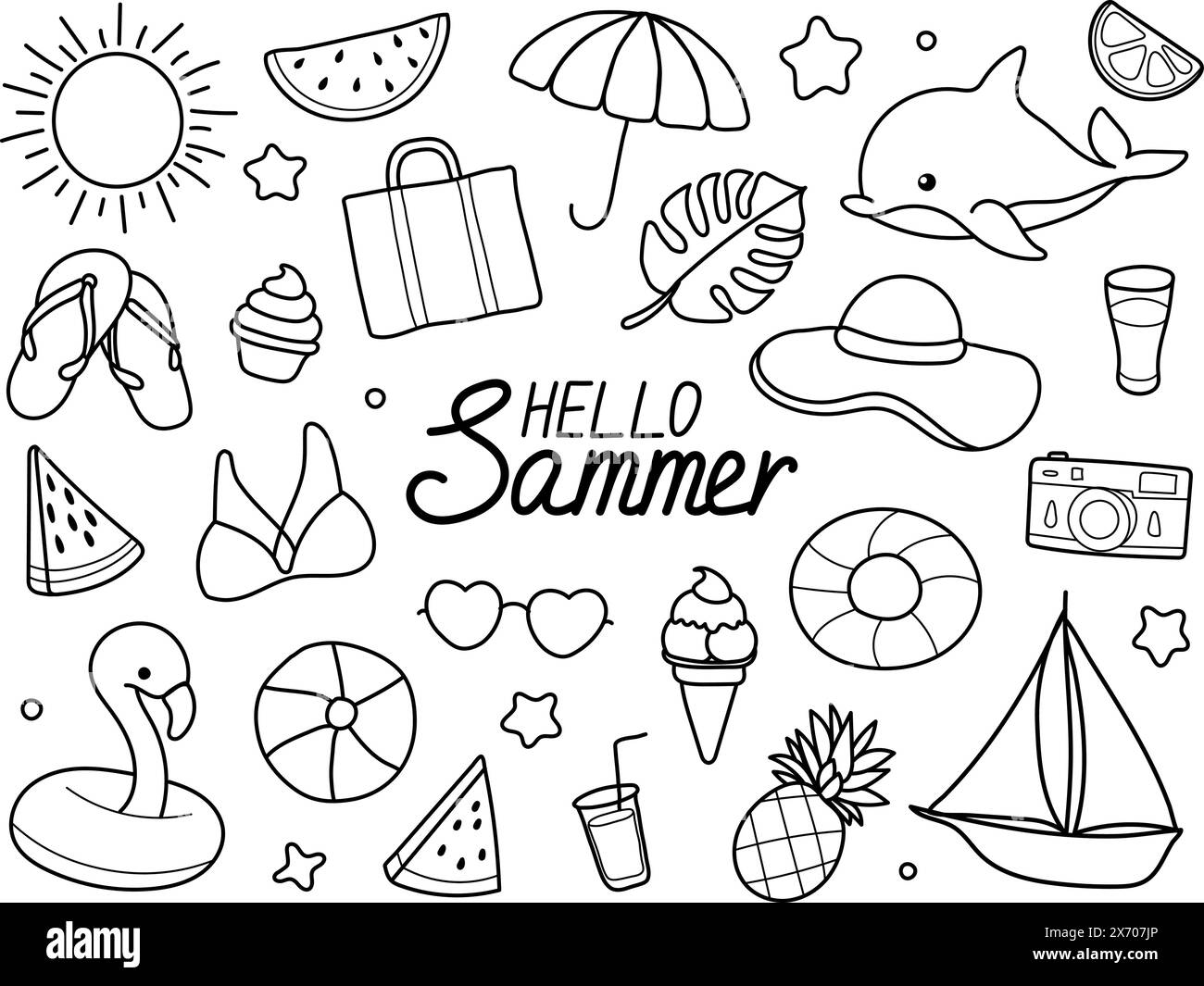 Ein Sommer-Set mit Doodle-Illustrationen Stock Vektor