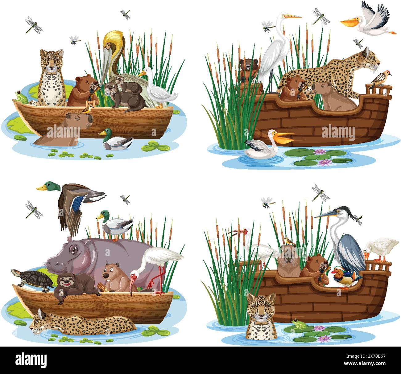 Illustration verschiedener Tiere auf Noahs Arche Stock Vektor
