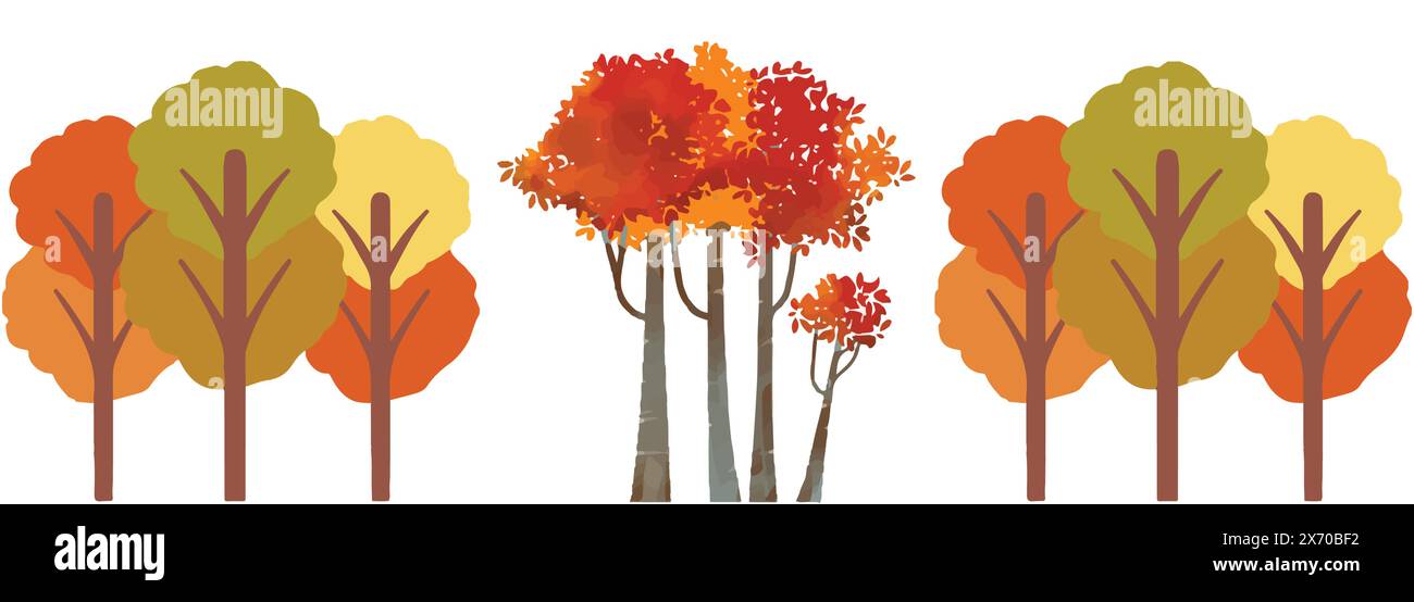 Farben Bäume saisonaler Ausschnitt Hintergründe 3D-Rendering. Stock Vektor
