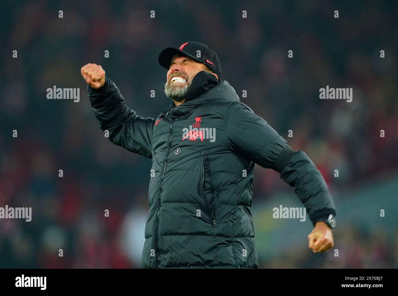 Aktenfoto vom 02/23 von Jurgen Klopp. Jurgen Klopp wird am Sonntag in Anfield den Vorhang für eine der erfolgreichsten Managerialregierungen Liverpools gegen die Wolves ziehen. Der Deutsche hat acht große Auszeichnungen gewonnen, darunter die Premier League und die Champions League mit dem Verein. Ausgabedatum: Freitag, 17. Mai 2024. Stockfoto