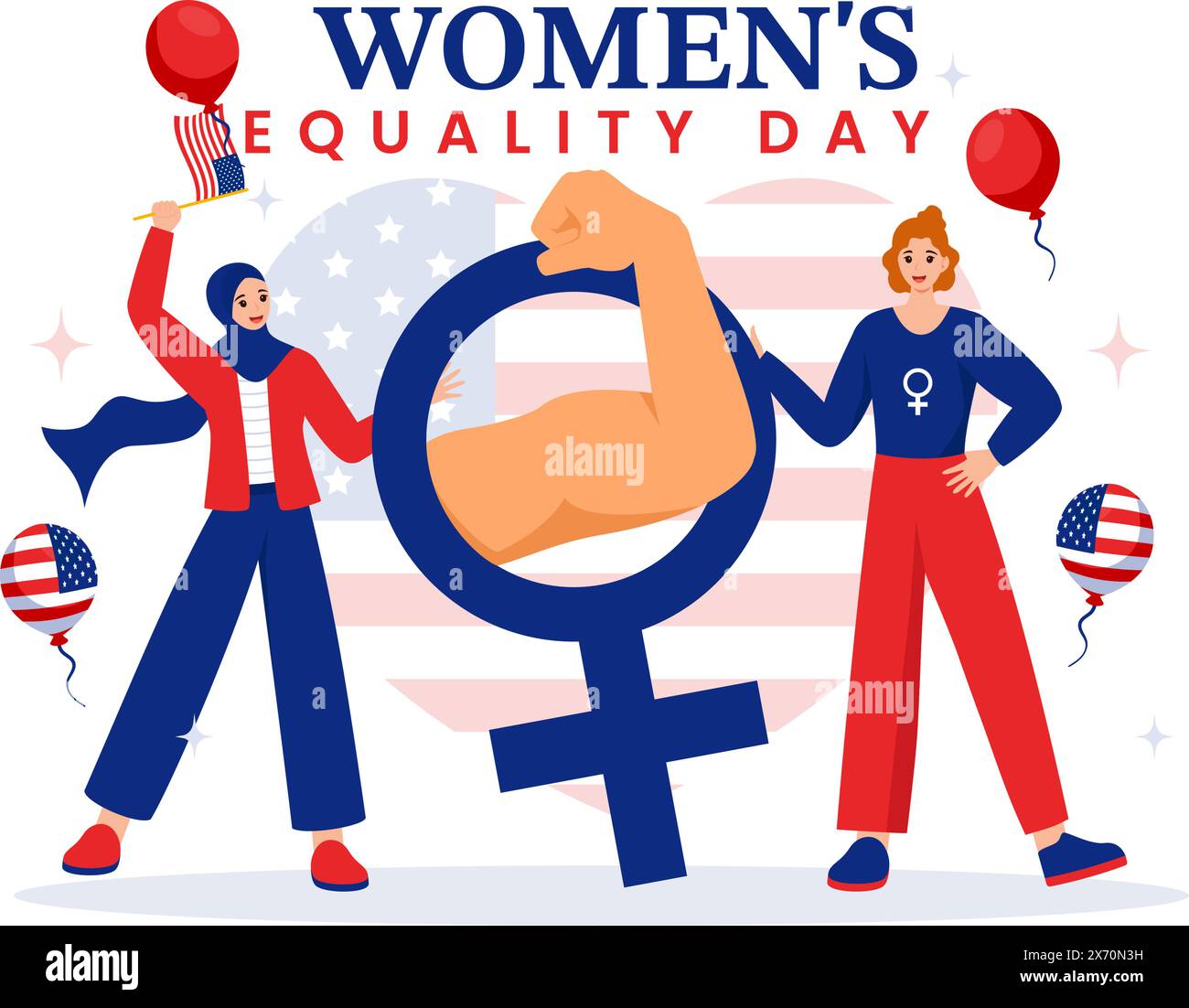 Vektor-Illustration für den Frauentag am 26. August in den Vereinigten Staaten, mit dem Women Rights History Month und dem Hintergrund der amerikanischen Flagge Stock Vektor