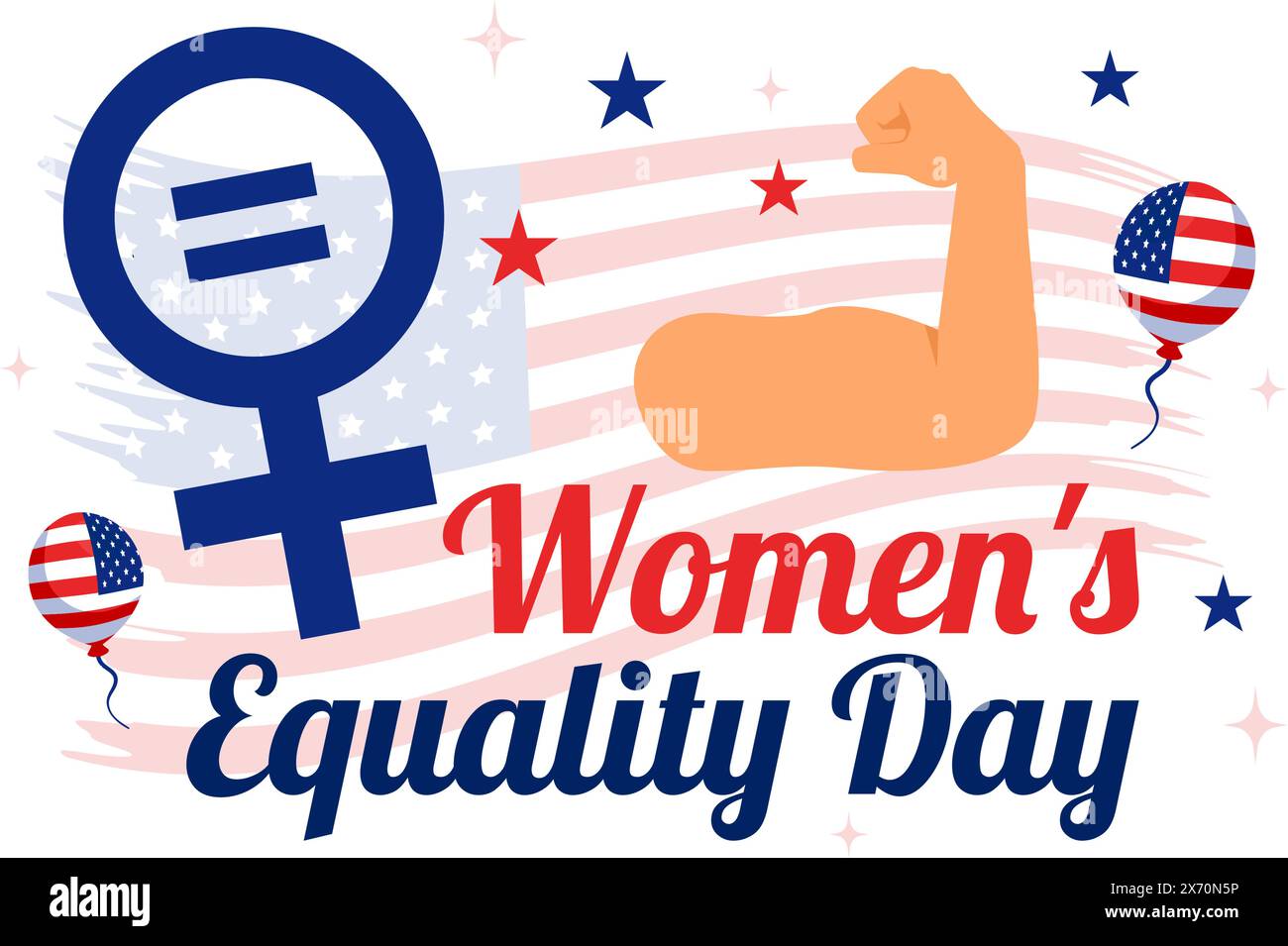 Vektor-Illustration für den Frauentag am 26. August in den Vereinigten Staaten, mit dem Women Rights History Month und dem Hintergrund der amerikanischen Flagge Stock Vektor