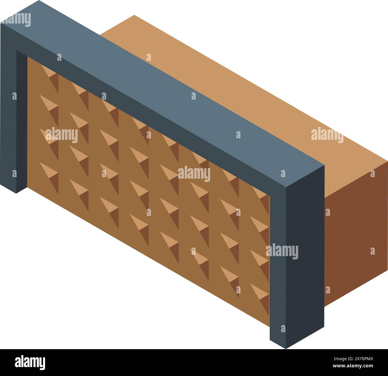 3D-isometrisches Design einer modernen Holzbank mit kunstvollen Details für Park- und Outdoor-Szenen Stock Vektor