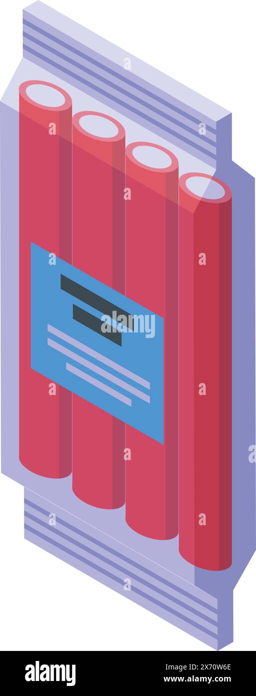 Vektorillustration von isometrischen roten Büchern mit leeren Stacheln auf einem Regal Stock Vektor